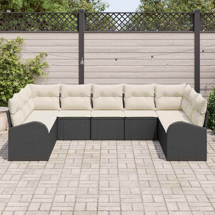 Soffset med kudde 9 pcs Svart Poly Rattan