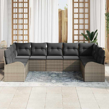 Soffset med kudde 9 pcs Grå Poly Rattan