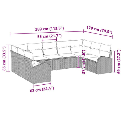 Soffset med kudde 9 pcs Grå Poly Rattan