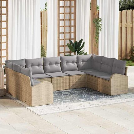 Soffset med kudde 9 pcs Beige Poly Rattan