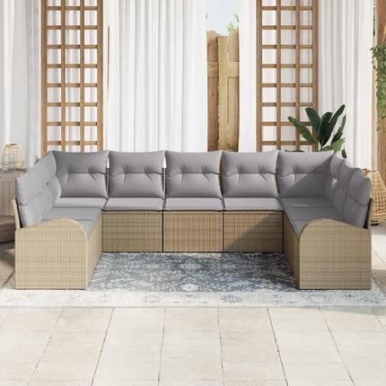 Soffset med kudde 9 pcs Beige Poly Rattan