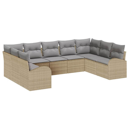 Soffset med kudde 9 pcs Beige Poly Rattan