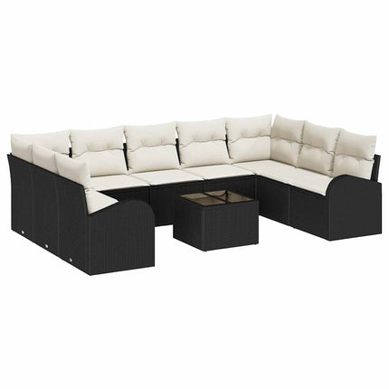 Soffset med kudde 10 pcs Svart Poly Rattan