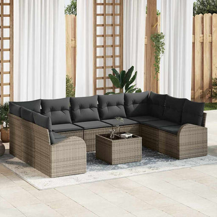 Soffset med kudde 10 pcs Grå Poly Rattan