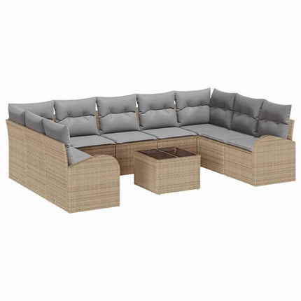 Soffset med kudde 10 pcs Beige Poly Rattan