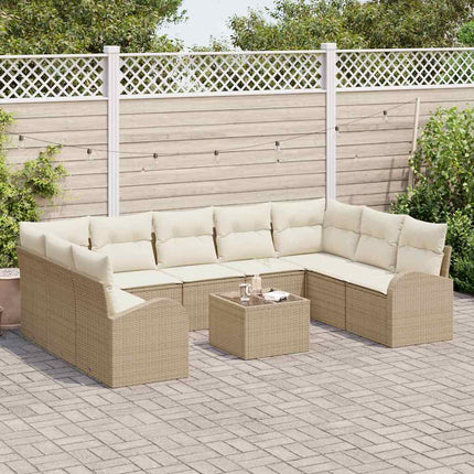 Soffset med kudde 10 pcs Beige Poly Rattan