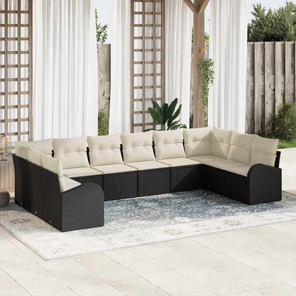 Soffset med kudde 10 pcs Svart Polyrattan