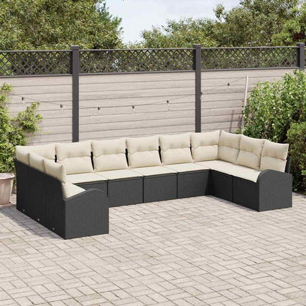 Soffset med kudde 10 pcs Svart Polyrattan