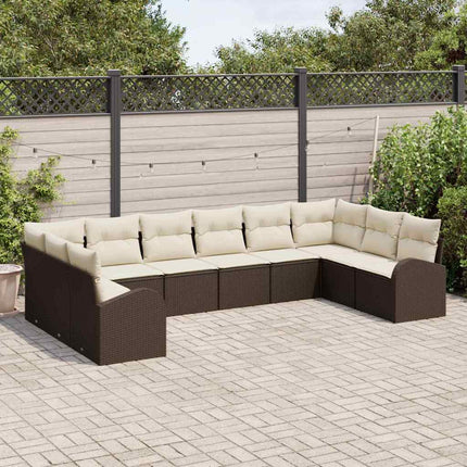 Soffset med kudde 10 pcs Brun Polyrattan