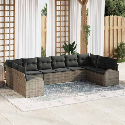 Soffset med kudde 10 pcs Grå Polyrattan