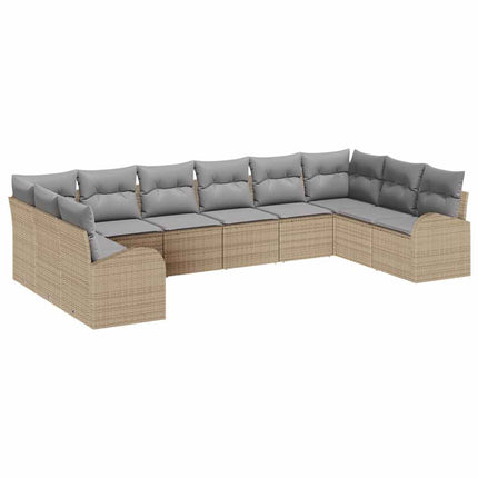 Soffset med kudde 10 pcs Beige Polyrattan
