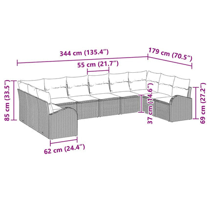 Soffset med kudde 10 pcs Beige Polyrattan