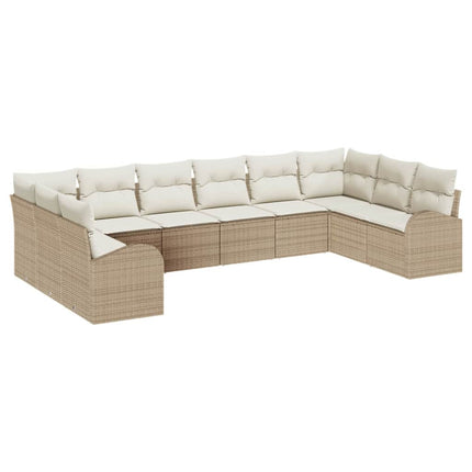 Soffset med kudde 10 pcs Beige Polyrattan
