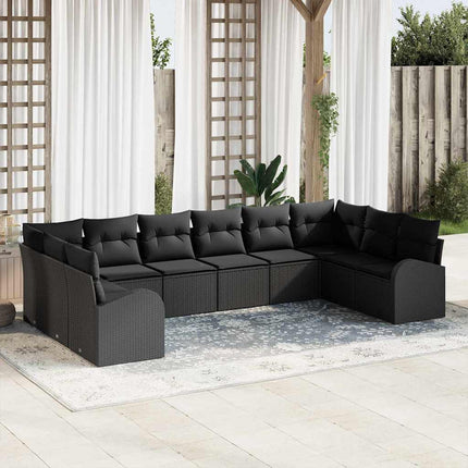 Soffset med kudde 10 pcs Svart Polyrattan