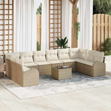 Soffset med kudde 11 pcs Beige Polyrattan