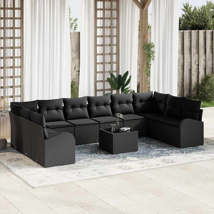 Soffset med kudde 11 pcs Svart Polyrattan