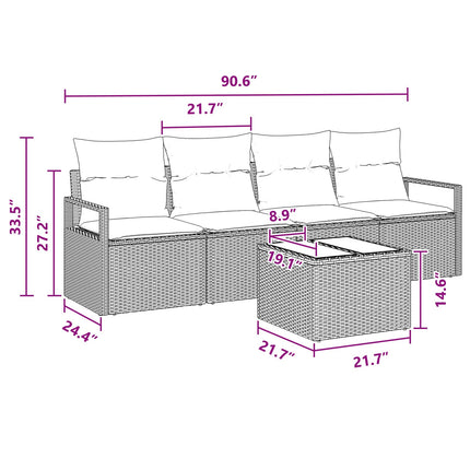 Soffset 5 st 4-Antal sittplatser Brun och Röd konstrotting