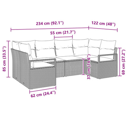Soffset med kudde 6 pcs Grå Poly Rattan