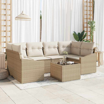 Soffset med kudde 7 pcs Beige och gräddfärgad konstrotting