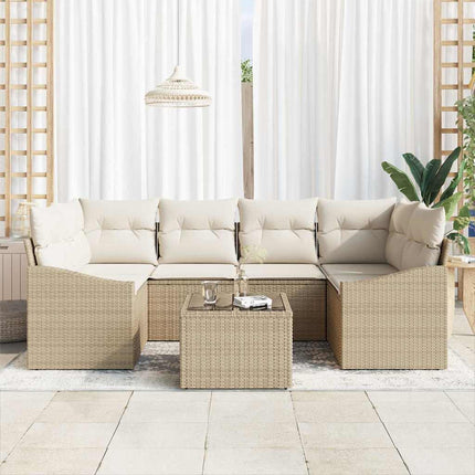 Soffset med kudde 7 pcs Beige och gräddfärgad konstrotting