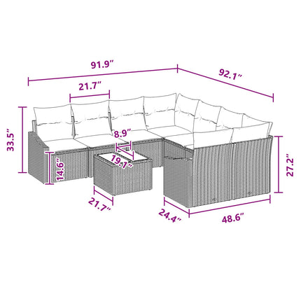 Soffset 9 st 3-Antal sittplatser Svart och Turkos konstrotting