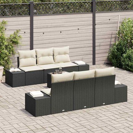 Trädgårdsoffset med kudde 7 pcs Svart konstrotting