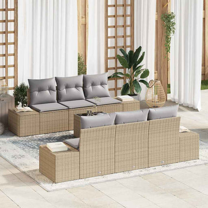 Trädgårdsoffset med kudde 7 pcs Beige konstrotting
