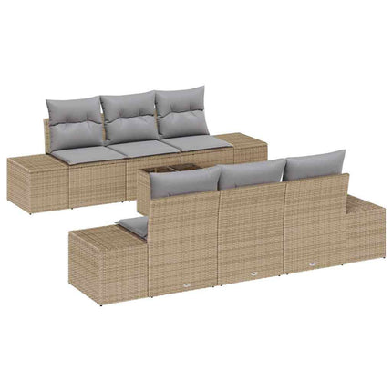Trädgårdsoffset med kudde 7 pcs Beige konstrotting