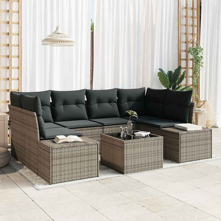 Trädgårdsoffset med kudde 7 pcs Grå konstrotting