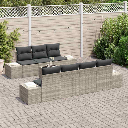 Trädgårdsoffset med kudde 8 pcs Ljusgrå konstrotting
