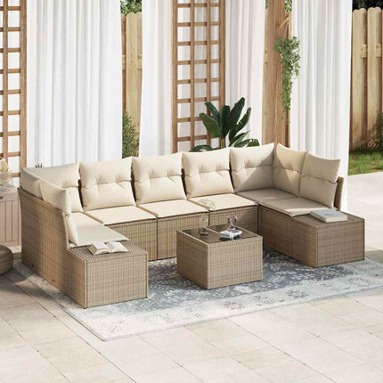 Trädgårdsoffset med kudde 8 pcs Beige konstrotting