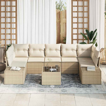 Trädgårdsoffset med kudde 8 pcs Beige konstrotting