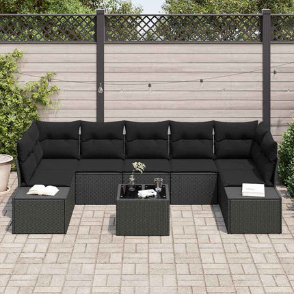 Trädgårdsoffset med kudde 8 pcs Svart konstrotting
