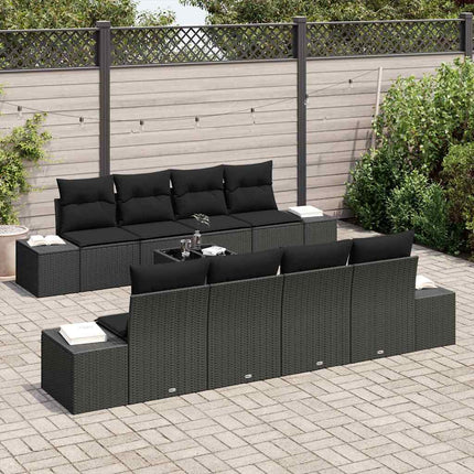 Trädgårdsoffset med kudde 7 pcs Svart konstrotting