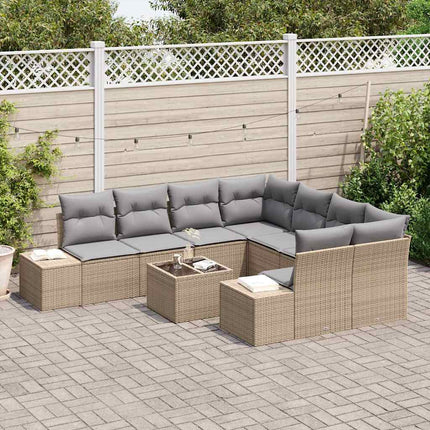 Trädgårdsoffset med kudde 9 pcs Beige konstrotting