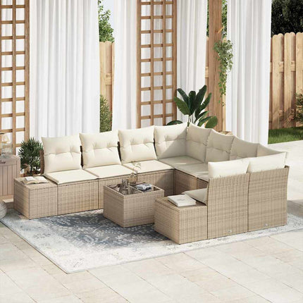 Trädgårdsoffset med kudde 9 pcs Beige konstrotting