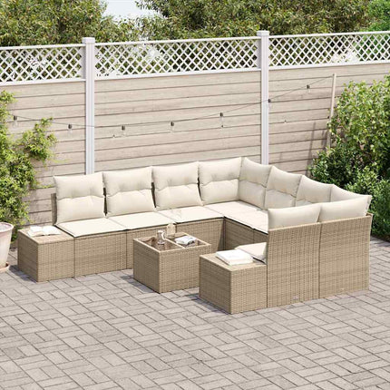 Trädgårdsoffset med kudde 9 pcs Beige konstrotting