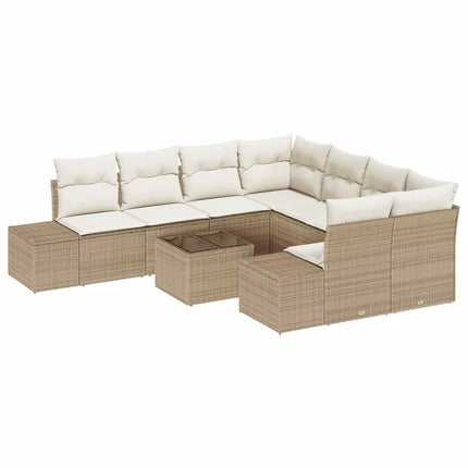 Trädgårdsoffset med kudde 9 pcs Beige konstrotting