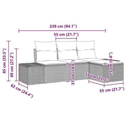 Trädgårdsoffset med kudde 4 pcs Ljusgrå konstrotting