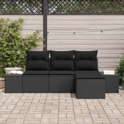 Trädgårdsoffset med kudde 4 pcs Svart konstrotting
