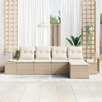 Trädgårdsoffset med kudde 5 pcs Beige konstrotting