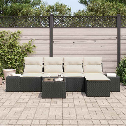 Trädgårdsoffset med kudde 6 pcs Svart konstrotting