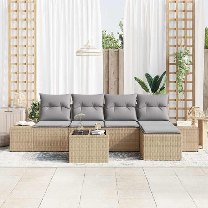 Trädgårdsoffset med kudde 6 pcs Beige konstrotting