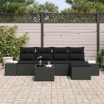 Trädgårdsoffset med kudde 6 pcs Svart konstrotting