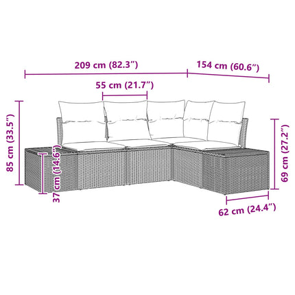 Trädgårdsoffset med kudde 4 pcs Brun konstrotting