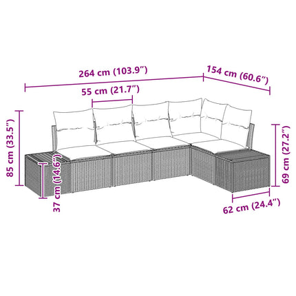 Trädgårdsoffset med kudde 5 pcs Brun konstrotting