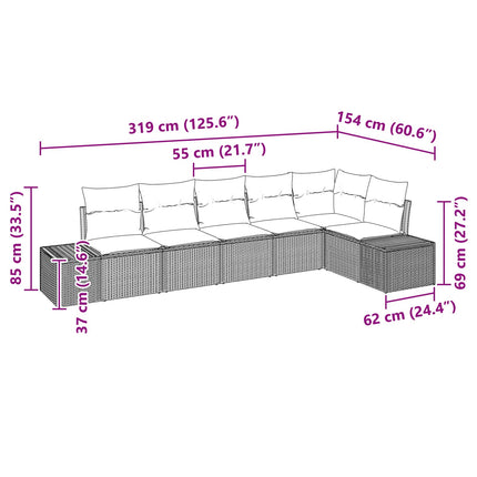 Trädgårdsoffset med kudde 6 pcs Brun konstrotting