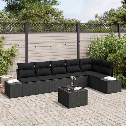 Trädgårdsoffset med kudde 7 pcs Svart konstrotting