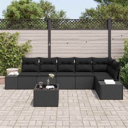 Trädgårdsoffset med kudde 7 pcs Svart konstrotting