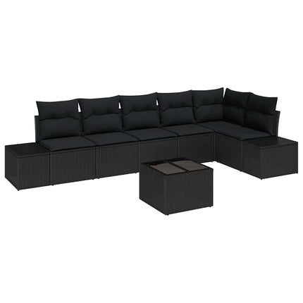 Trädgårdsoffset med kudde 7 pcs Svart konstrotting